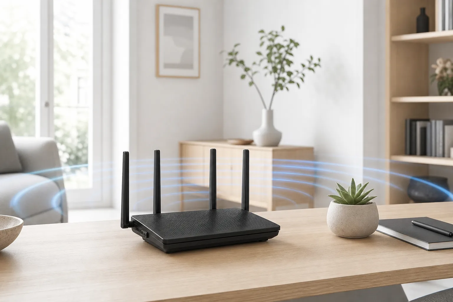 Modern Wi-Fi 6-router på skrivbord